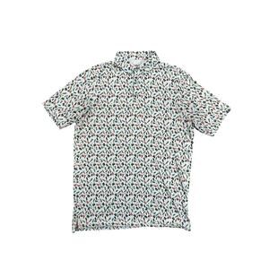 1764 Beer Crab Golf Polo in White Light Blue Lobster Print — Size Medium